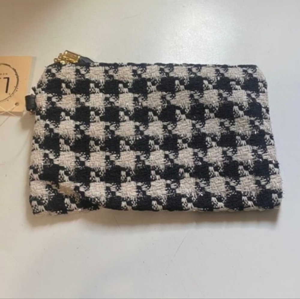 Houndstooth Wristlet Makeup Pouch Bag